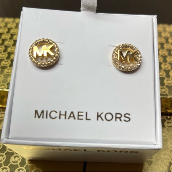 Michael Kors Gold diamond earrings . - Picture 2 of 4